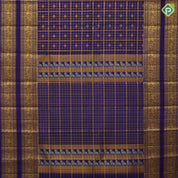 Indigo blue gold zari big checks rudraksham butta self gold zari peacock elephant butta lines double line border traditional silk saree