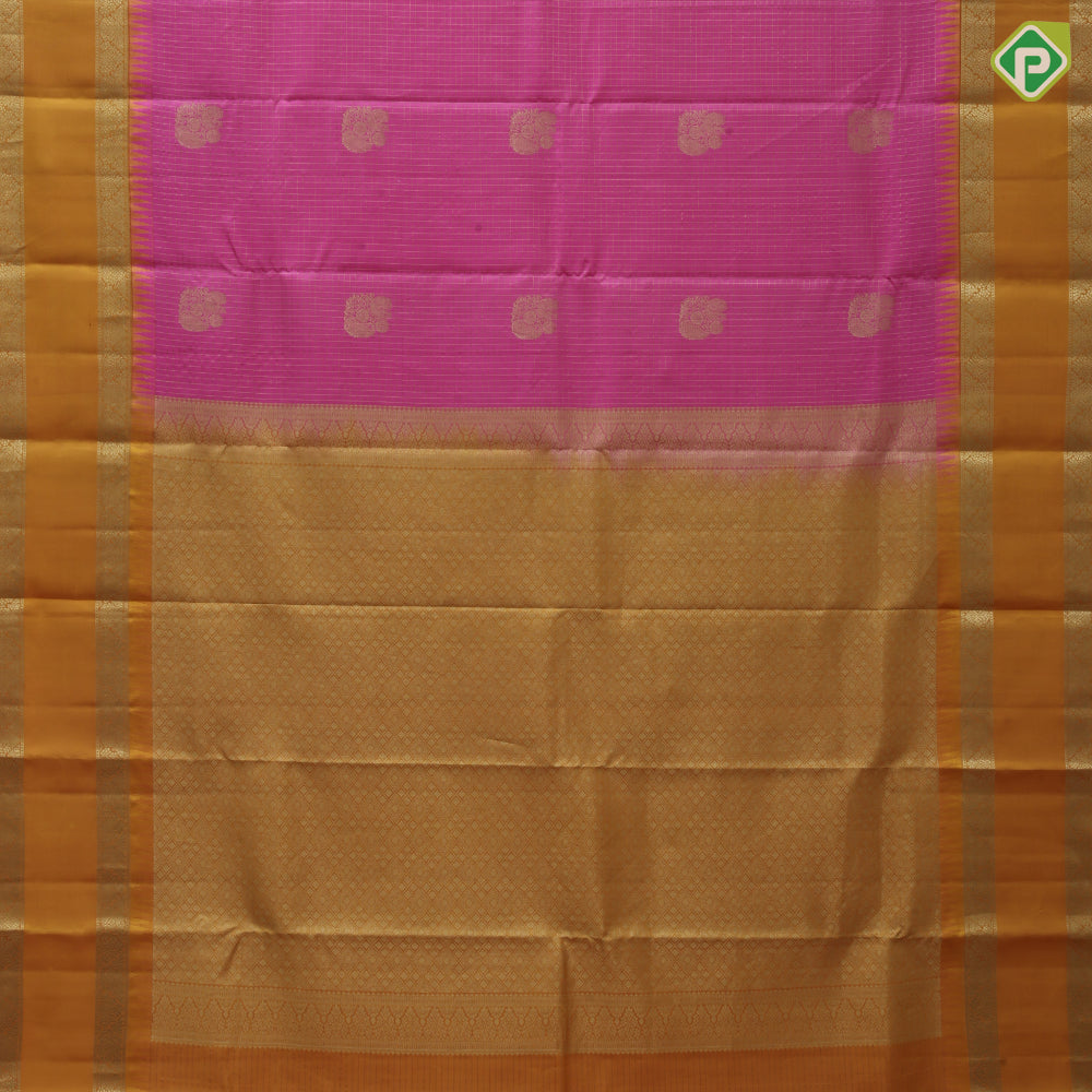 Pink gold zari vairaoosi checks fancy annam butta mustard yellow rettapet temple border traditional silk saree
