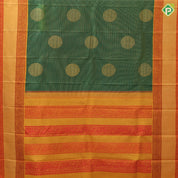 Leaf Green Gold Zari Circle Butta Vailraoosi Design Mustard Thread Horse And Annam Border Design Traditional Silk Saree
