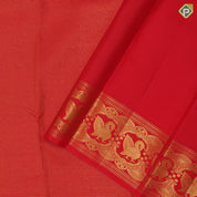 Brick red gold zari vairaoosi lines self gold zari annam butta arch border traditional silk saree