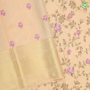 Sandal with multi color floral creeper embroidered design self gold zari peacock retta pattai border embroidery silk saree