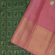 Forest green gold zari deer and peacock framed checks baby pink gold zari paithani border bridal tissue silk saree