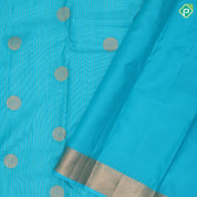 Turquoise color gold zari stripes and chakkaram butta self gold zari edge border gift silk saree