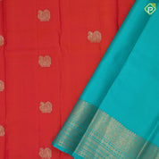 Fanta Orange Gold Zari Peacock Motif Design Rexsona Green Gandaberunda Ruthracham Border Design Traditional Silk Saree