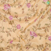 Sandal with multi color floral creeper embroidered design self gold zari peacock retta pattai border embroidery silk saree