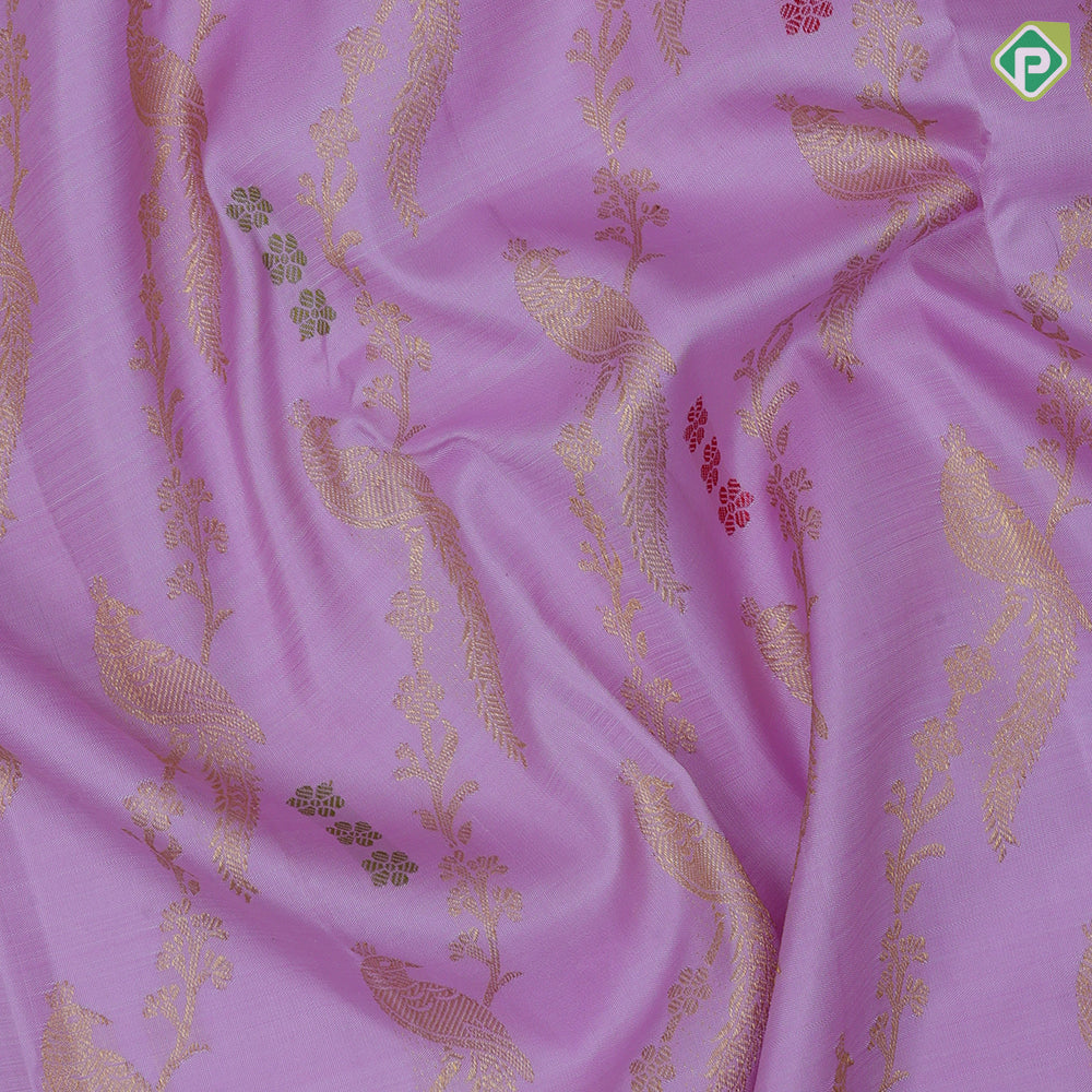 Classic Pink Gold Zari Peacock Floral Design Self Colour Peacock Mango Border Design Traditional Silk Saree