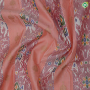 Peach base gold zari heart butta and ikkat design rexona green gold zari floral korvai border fusion silk saree