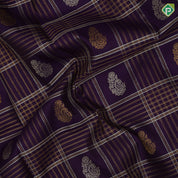 Berry blue silver gold zari mango butta and multi kattam contrast pista green gold zari mango butta thread lines border traditional silk saree