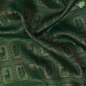 Forest green gold zari deer and peacock framed checks baby pink gold zari paithani border bridal tissue silk saree