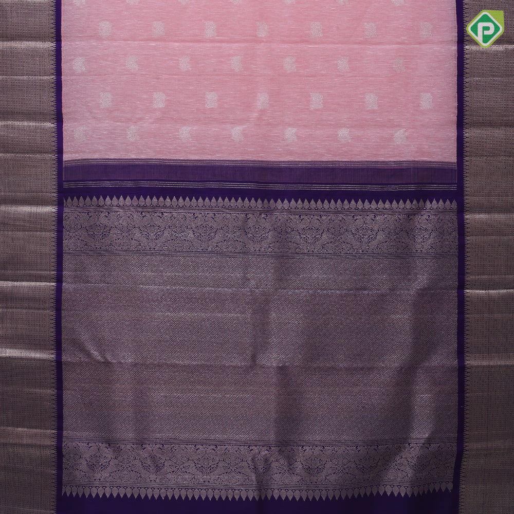 Sea green copper and silver zari gaja yaali kamadhenu butta royal blue spinning design border linen kora silk saree