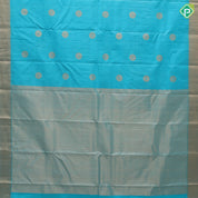 Turquoise color gold zari stripes and chakkaram butta self gold zari edge border gift silk saree