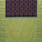 Berry blue silver gold zari mango butta and multi kattam contrast pista green gold zari mango butta thread lines border traditional silk saree