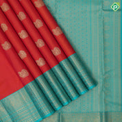 Fanta Orange Gold Zari Peacock Motif Design Rexsona Green Gandaberunda Ruthracham Border Design Traditional Silk Saree