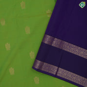 Pastel green gold zari fancy flower butta design contrast blue gold zari rettapet mid butta design art silk saree
