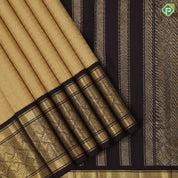 Sandal gold zari zari kattam design chocolate brown gold zari fancy floral butta border fusion silk saree