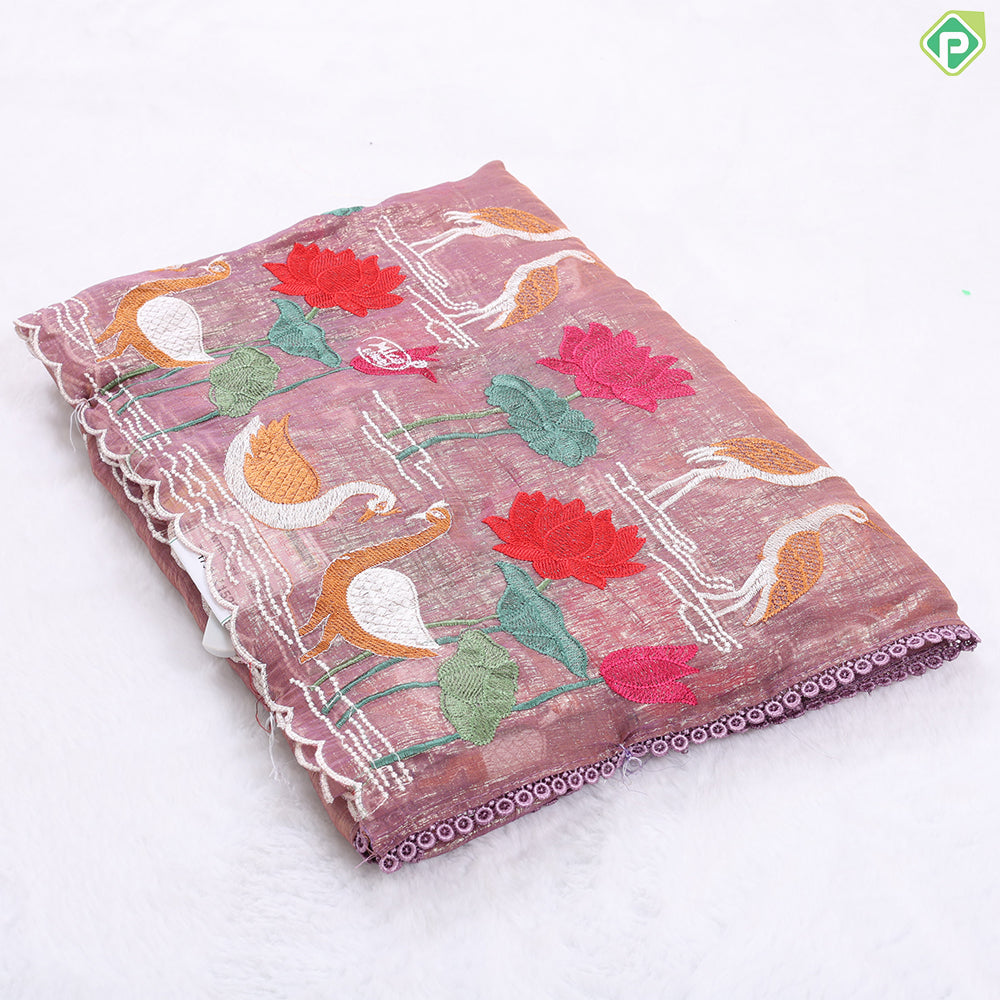 Charm pink tissue effect embroidery butta and embroidery cut work border Hollywood Fancy saree