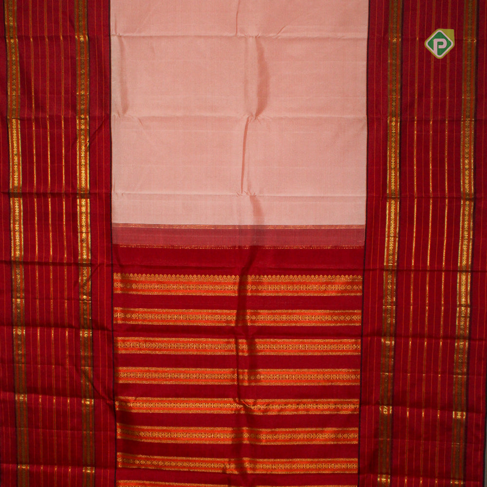 Dusty Peach Pink Gold Zari Lines Border Pure Traditional Silk Saree