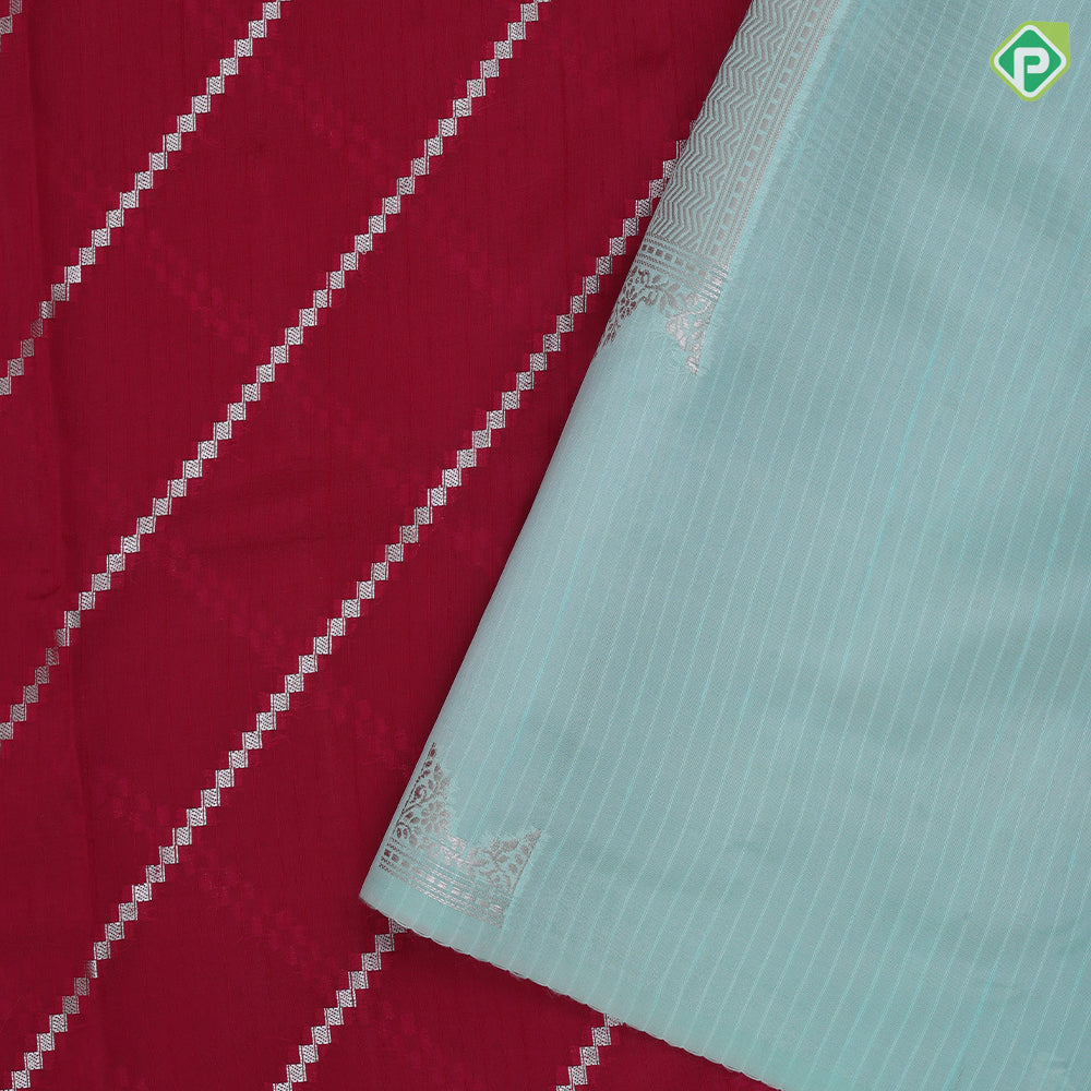 Dark Colour Based Silver Zari Diamond Cross Design Contrast Border Flower Design Fancy Cotton Saree