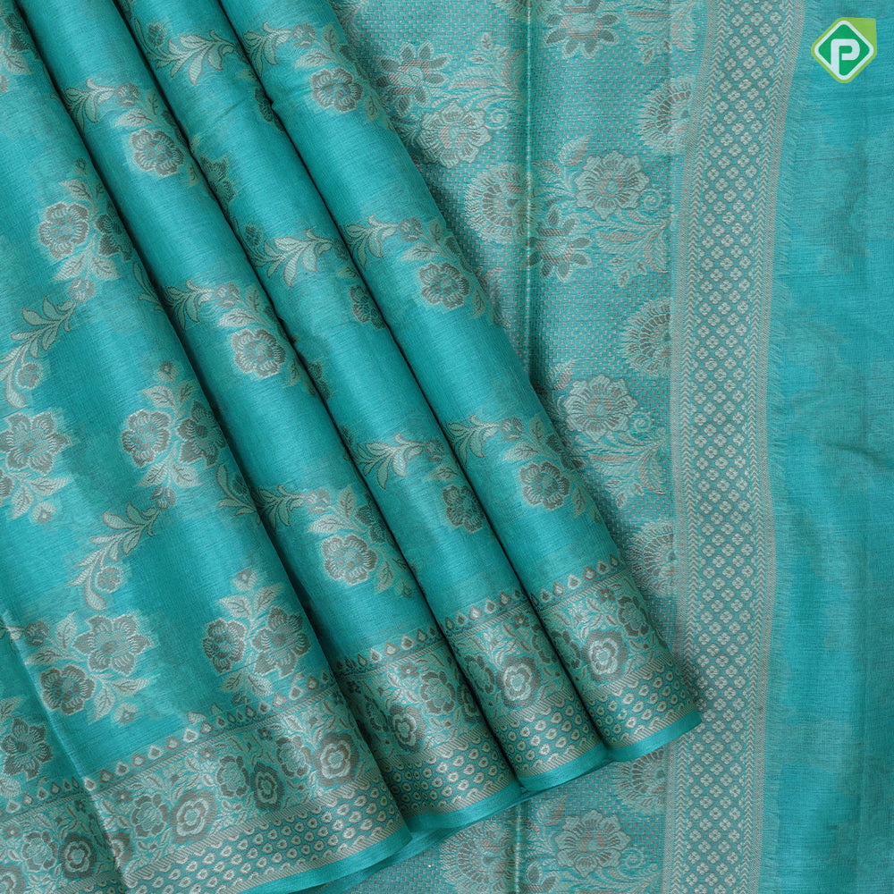 Trending colors grand floral design self grand border fancy tissue organza saree