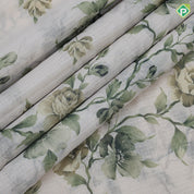white base digital floral printed design embroidered cut work border fancy cotton saree