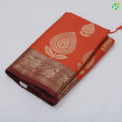 Rust Orange Gold Zari Butta Design Brown Floral Border Design Soft Art Saree