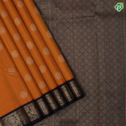 Mustard Yellow Gold Zari Peacock Circle Design Dark Coffee Brown Yazhi Peacock Border Design Traditional Silk Saree