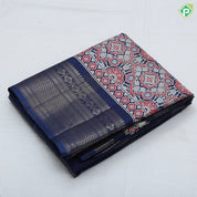 Dark color gold zari groped lined rangoli design padded self gold zari border fancy cotton saree