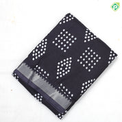 Light color base white dots grouped shapes design self silver zari border fancy chiffon sarees