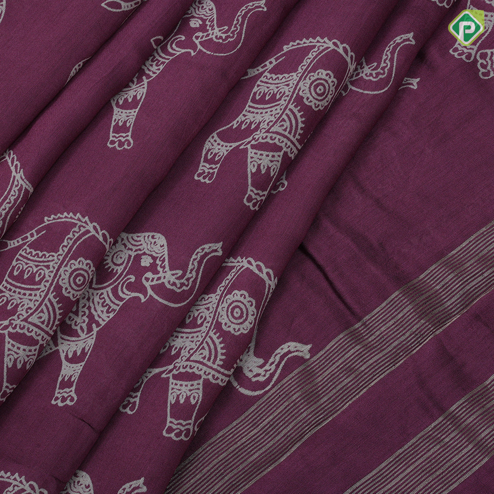Blush Pink Elephant Design Border Lines Flower Design Fancy Cotton Saree