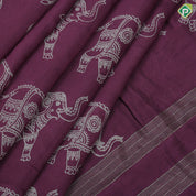 Blush Pink Elephant Design Border Lines Flower Design Fancy Cotton Saree