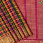 Multi color gold zari padded checked design self gold zari bavanji border paalum pazhamum traditional silk saree