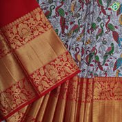 Multi color digital printed design Rani red gold zari double side rangoli design mid bavanji border pattu paavadai lehanka