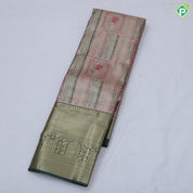 green base pastel red frame flower design self color gold zari grand border tissue art silk saree