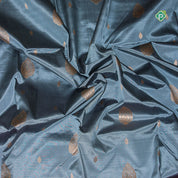Silver Grey Two line Gold Zari Border Pure Banarasi Silk Saree