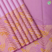 Pink gold zari stripes plain design self with multi color chevron zig zag pattern border trendy designer silk saree
