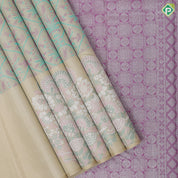 Sage green base multi color thread fancy flower bot design self multicolor zari fancy flower butta border trendy designer silk saree