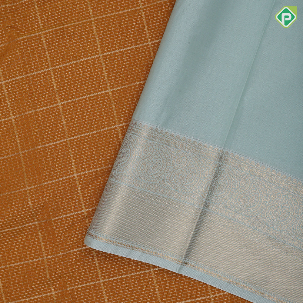 Mustard yellow gold zari checked window panel design mint green gold zari mango butta border art silk saree