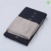 Indigo blue gold zari chakkaram butta design half white zari rangoli butta border Art silk saree