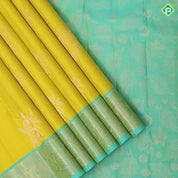 Lemon Yellow Gold Zari Parrot Butta Design Rexsona Green Mango And Floral Design Pure Mix Silk Saree