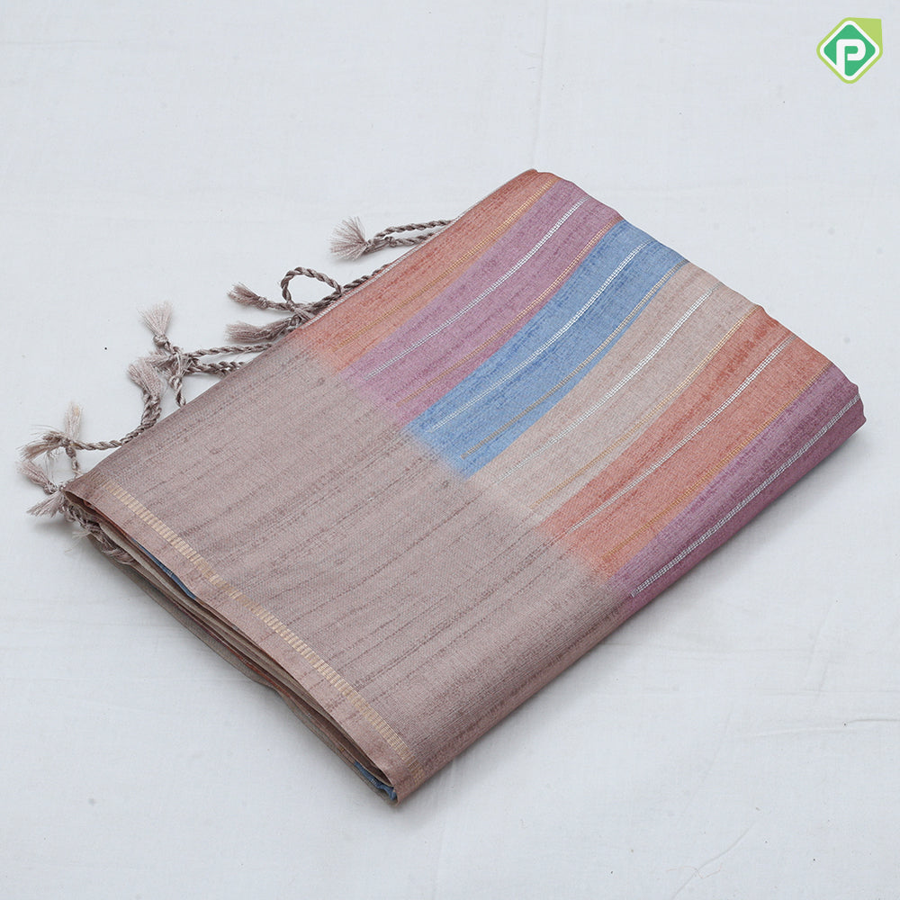 Multi color bars design self plain border fancy cotton saree