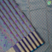 Peacock green gold zari and silk thread meena work self gold zari chakkaram butta border grand silk saree