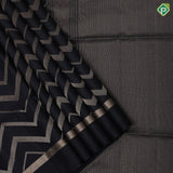 Black silver gold zari zig zag full body design self gold zari dividing plain border soft silk saree