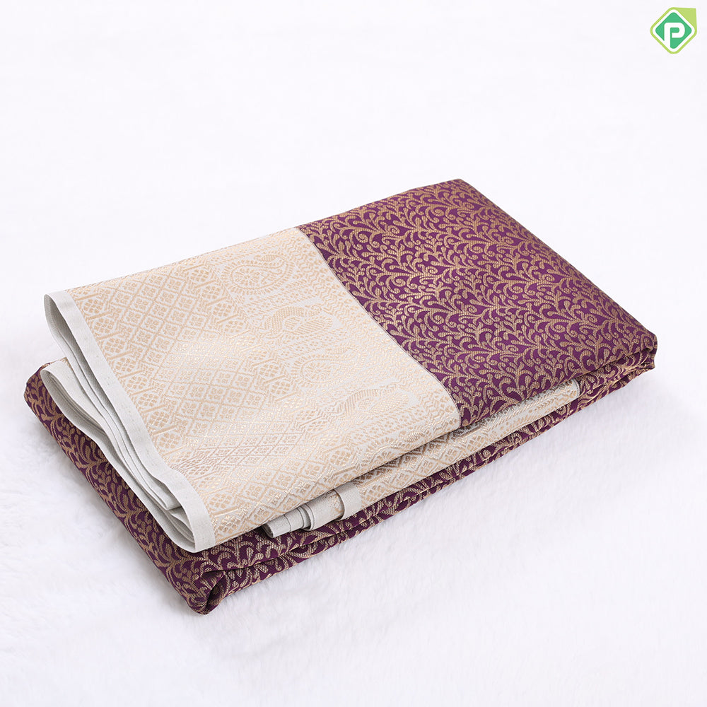 Rani pink gold zari grand floral design contrast thunder grey gold zari border art silk gift saree