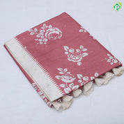 trending colors cream printed flower design white temple border semi tusser saree