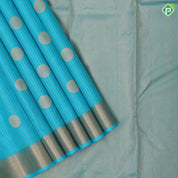 Turquoise color gold zari stripes and chakkaram butta self gold zari edge border gift silk saree