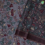 Multi color kalamkari style digital printed design double design border semi tusser saree