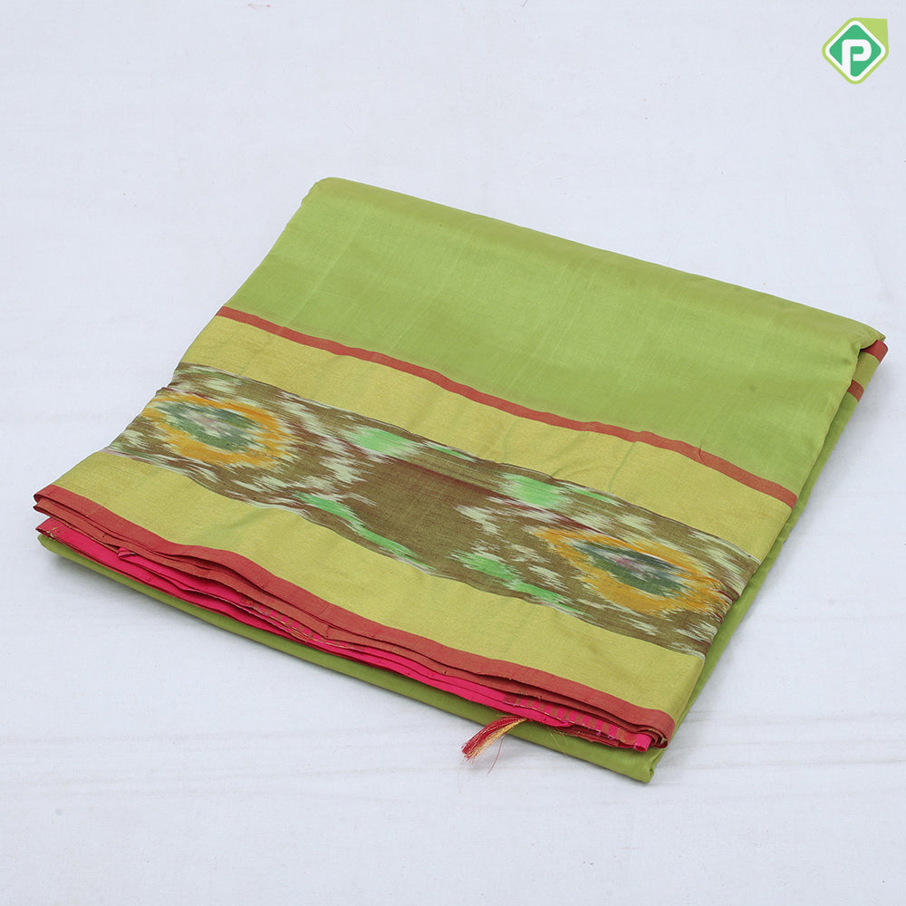 Darker Shade plain body design contrast zari padded ikkat border 10 yards silk cotton saree