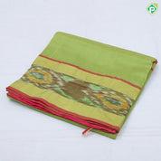 Darker Shade plain body design contrast zari padded ikkat border 10 yards silk cotton saree