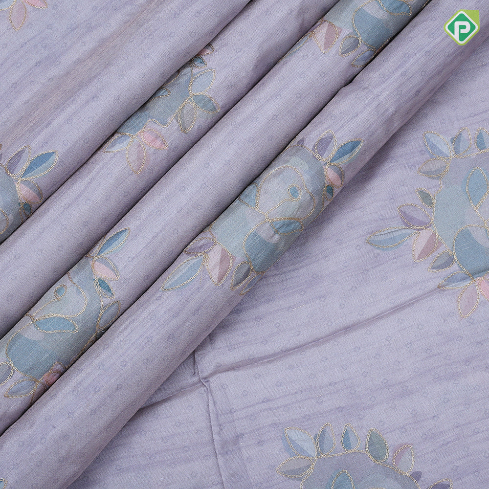 Pastel natural color zari flower design multi color line border semi tusser saree