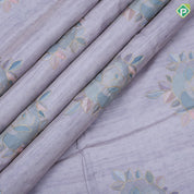 Pastel natural color zari flower design multi color line border semi tusser saree